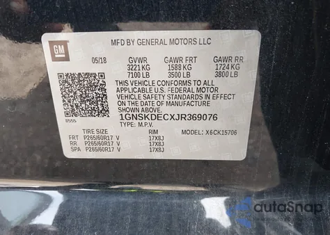 2018 Chevrolet Tahoe Commercial Fleet из США, поврежденный, VIN 1GNSKDECXJR369076